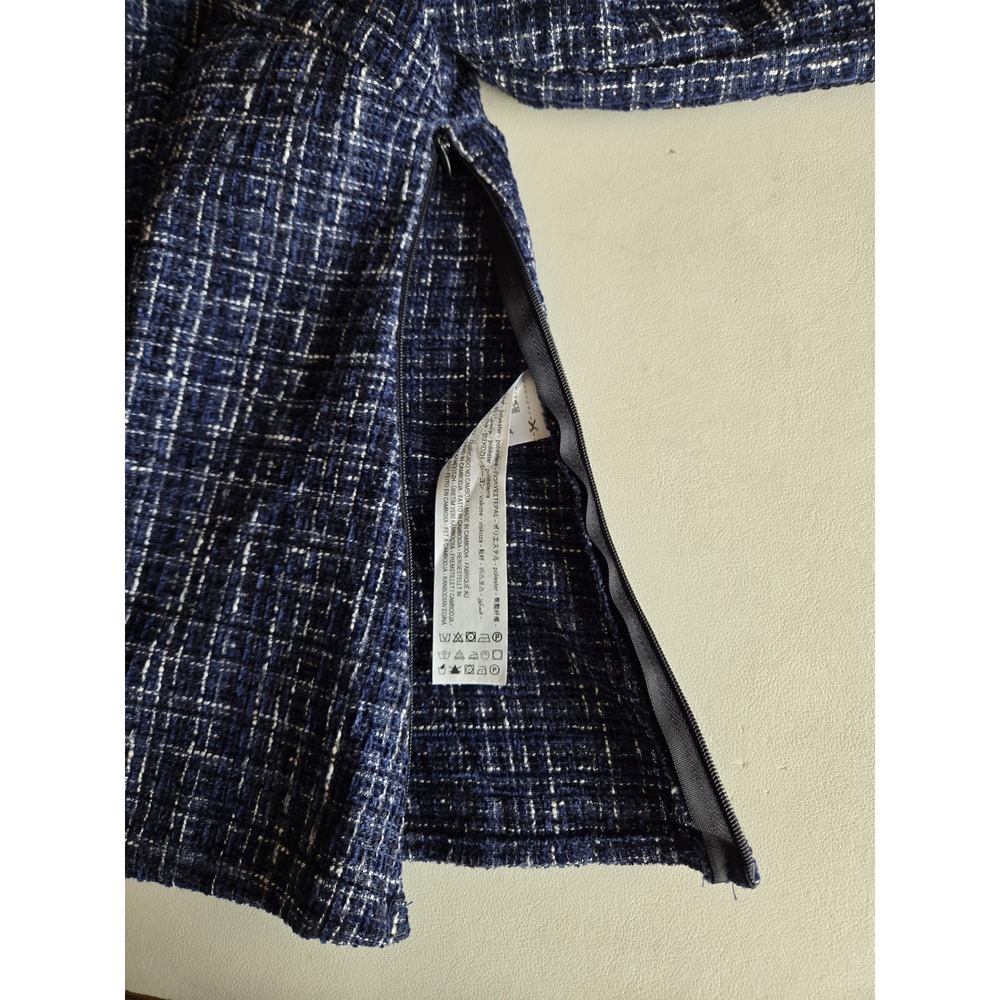 Zara Navy Tweed Off Shoulder Top L Flare Sleeve Office Siren Mod Retro Tailored - Picture 10 of 11